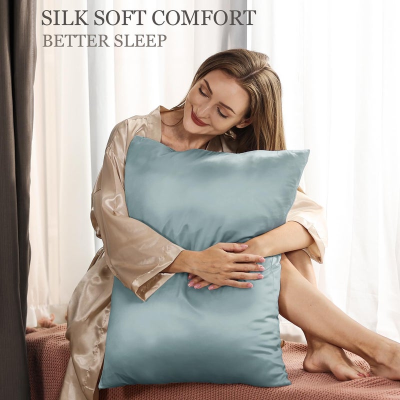 Adubor 100% Silk Pillowcase - Mulberry Silk Pillow Cases, 23 Momme 6A Grade Fibers, Silk Pillow Case for Hair and Skin Health, with Hidden Zipper (Standard 20''Ã—26'', Lake Blue, 1PC) - Image 2